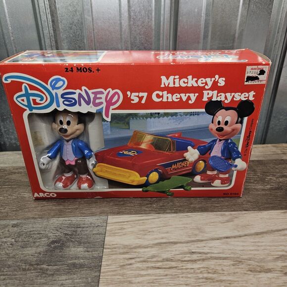 ARCO Other - Disney Mickey’s Sports Car Playset ARCO No 6196 Vintage In Original Box 57 Chevy